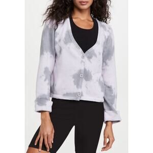 New Ninety Percent Organic Cotton Loopback Boxy Cardigan in Aster & Smoke Size S